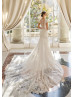 Cap Sleeves Ivory Eyelash Lace Dotted Tulle Sweet Wedding Dress